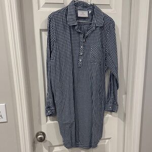 Lauren James Navy Checkered Button Down Shirt Dress